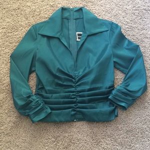 Tadashi Shoji Vintage Teal Roushed  Blouse | 2